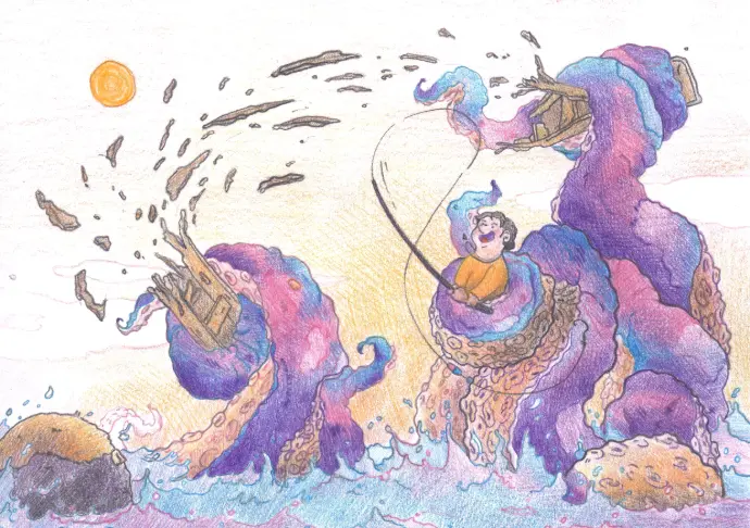 Daniele affronte gaiement le terrible kraken