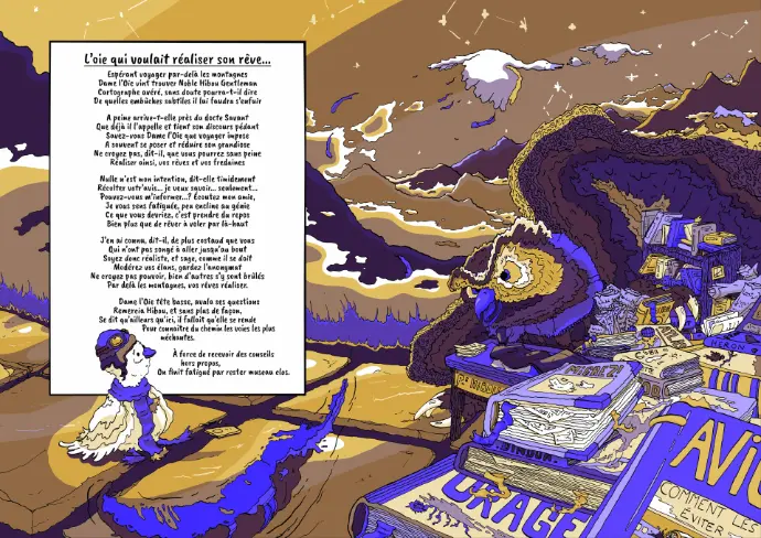 une petite fable mettant en scène un hiboux et une oie